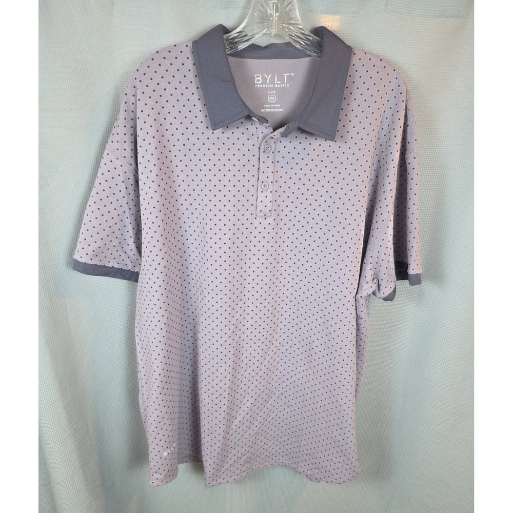 BYLT‎ Premium Basics Polo Shirt Mens XXL 2XL Purple Dot Pattern Lux Performance